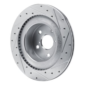 Lexus RC350 Brake Rotor (1) - Rear Left - R1 Concepts - Drilled & Slotted - Silver - `21-`22